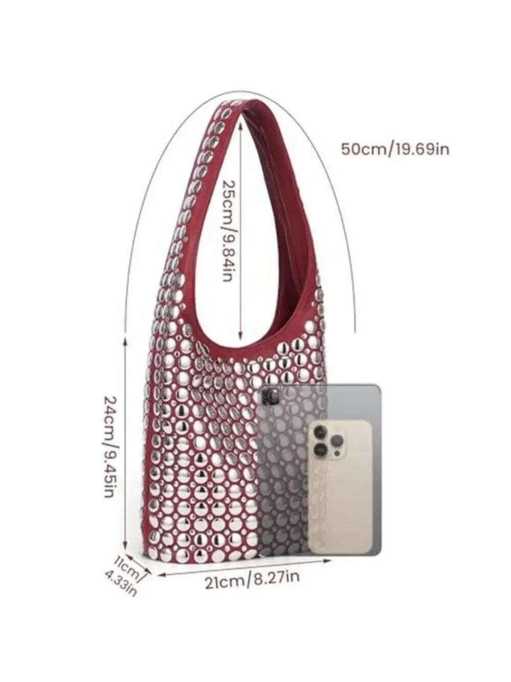 Vegan Leather Studded Tote Bag Women Y2K Hobo Shoulder Purse